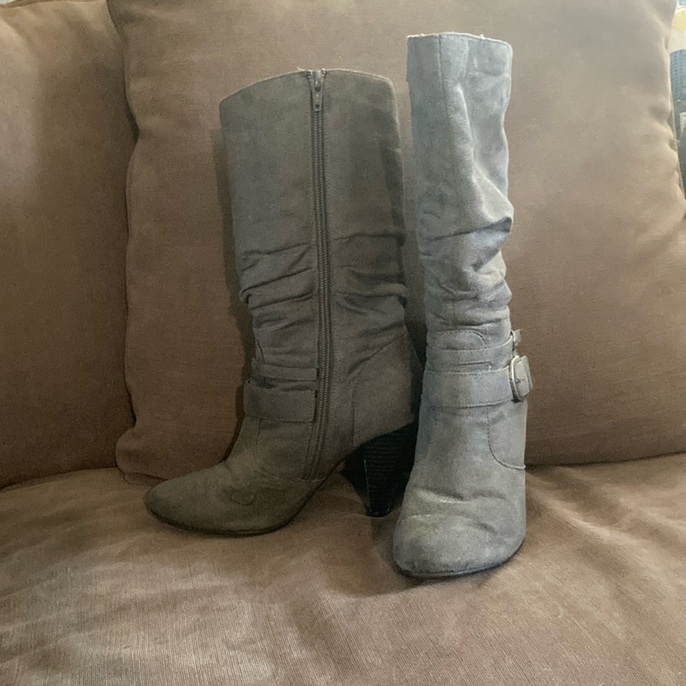 Apt. 9 Gray Heeled Boots with Slouchy Design